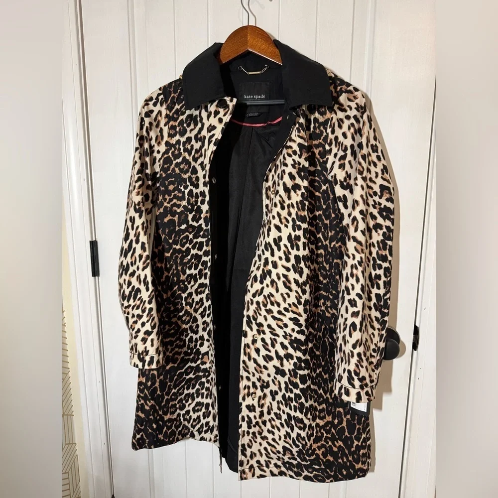 Kate Spade water resistant leopard print a-line raincoat